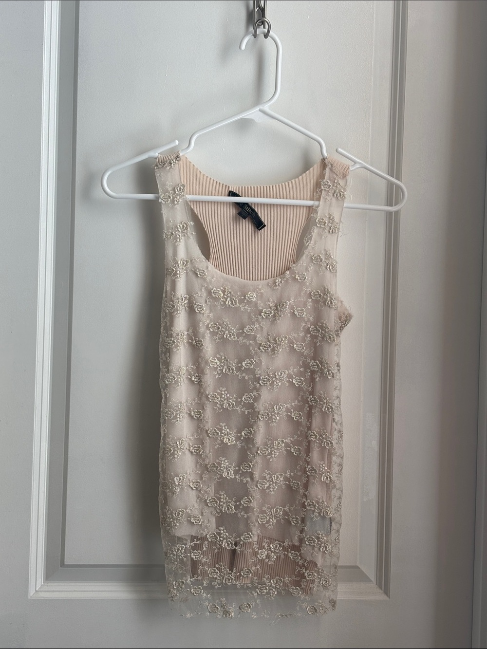 Love Stitch Cream Lace Overlay Ribbed Tank